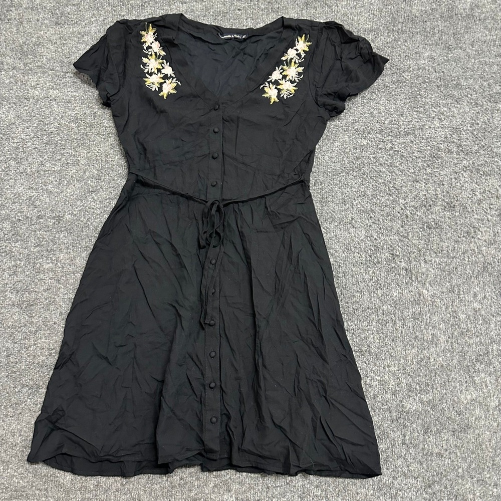 Abercrombie & Fitch Dress Womens XS Black Viscose Floral Embroidered Mini Button